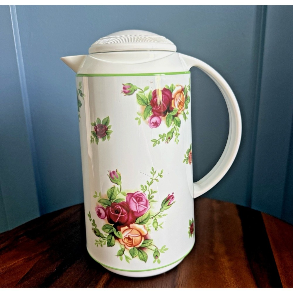 Vintage Old Country Roses Thermal Coffee Carafe 10" Floral Insulated Server Jug